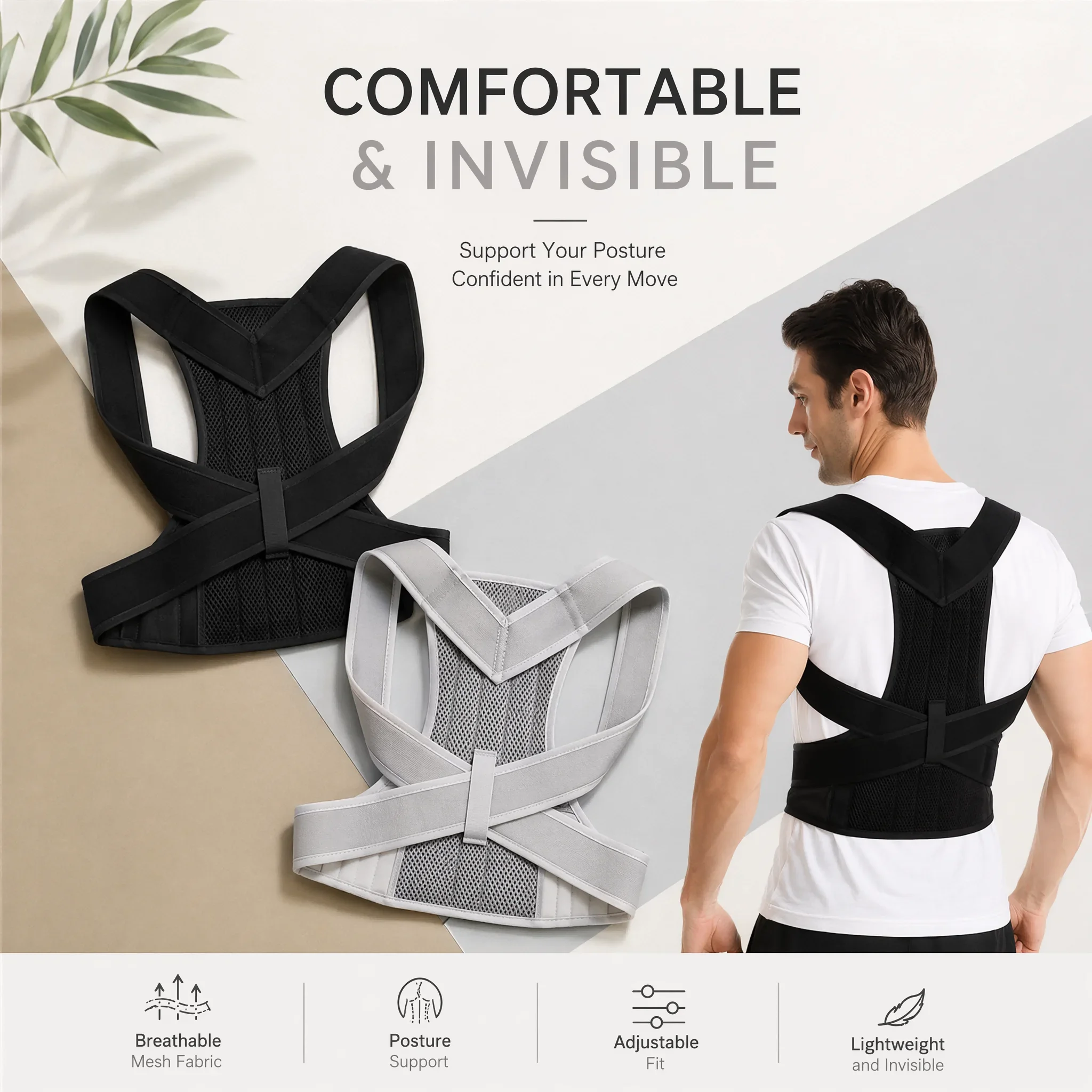 Adjustable Posture Corrector Back Support Brace for Men Women, Reinforced Lumbar Shoulder Spine Corrector Strap view 6