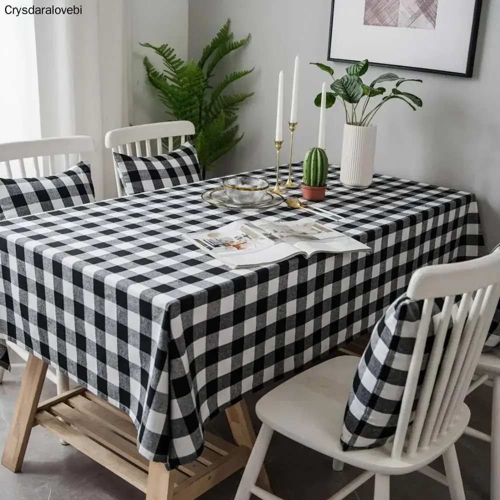 Buffalo Plaid Linens Fabric Table clothes Rectangular Tablecloth Brithday Dining Table Cloth Black White Cotton Party Small