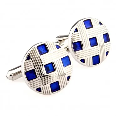 Round Blue Enamel Cufflink Cuff Link 2 Pairs Shipping Promotion