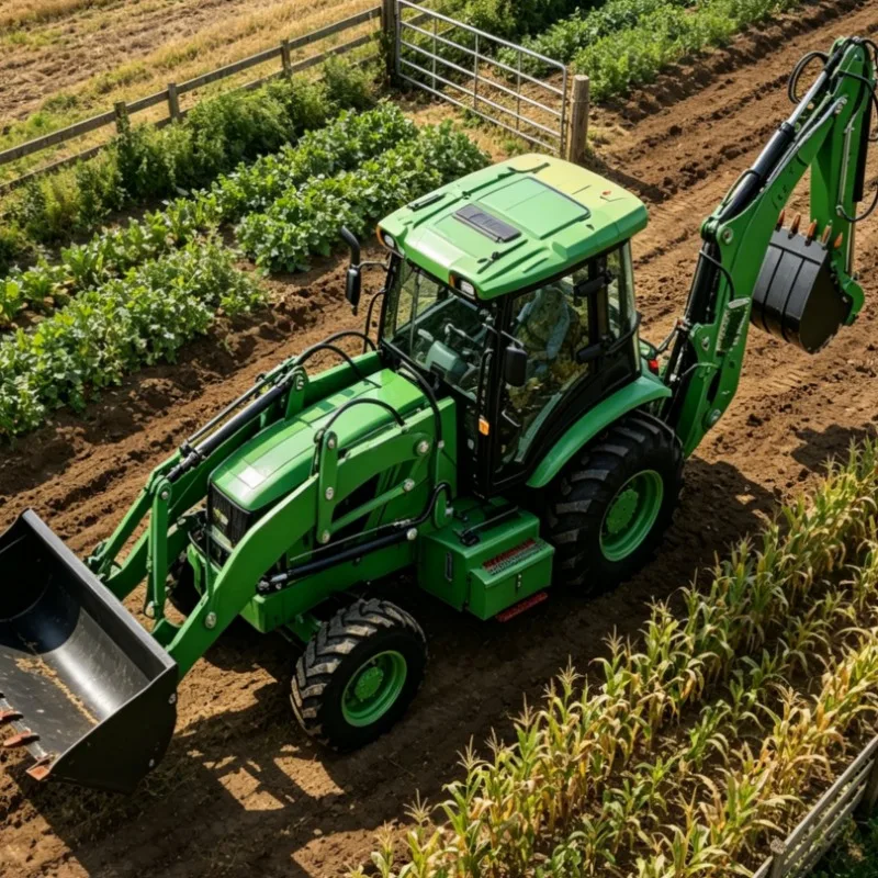 Tractor Loader Backhoe 4x4 Wheel Drive Farm Machinery Hydraulic Trenching Heavy Duty Earthmoving Tool For Construction Site