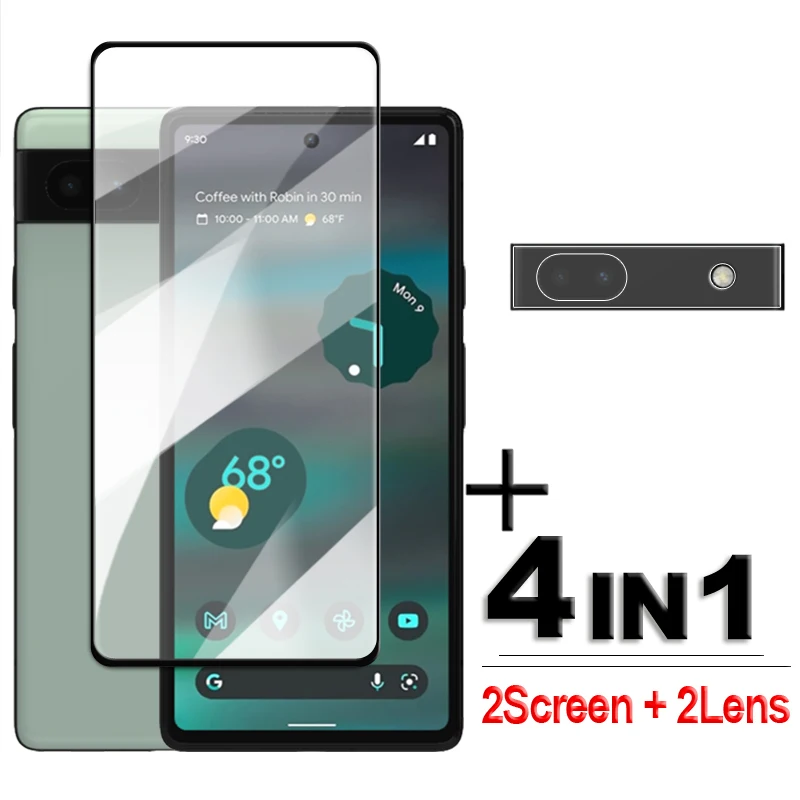 

Закаленное стекло 4 в 1 для Google Pixel 6A, защитное стекло 2.5D с полным покрытием для Pixel 6A, 7 6 5 4 4A 5A 6A