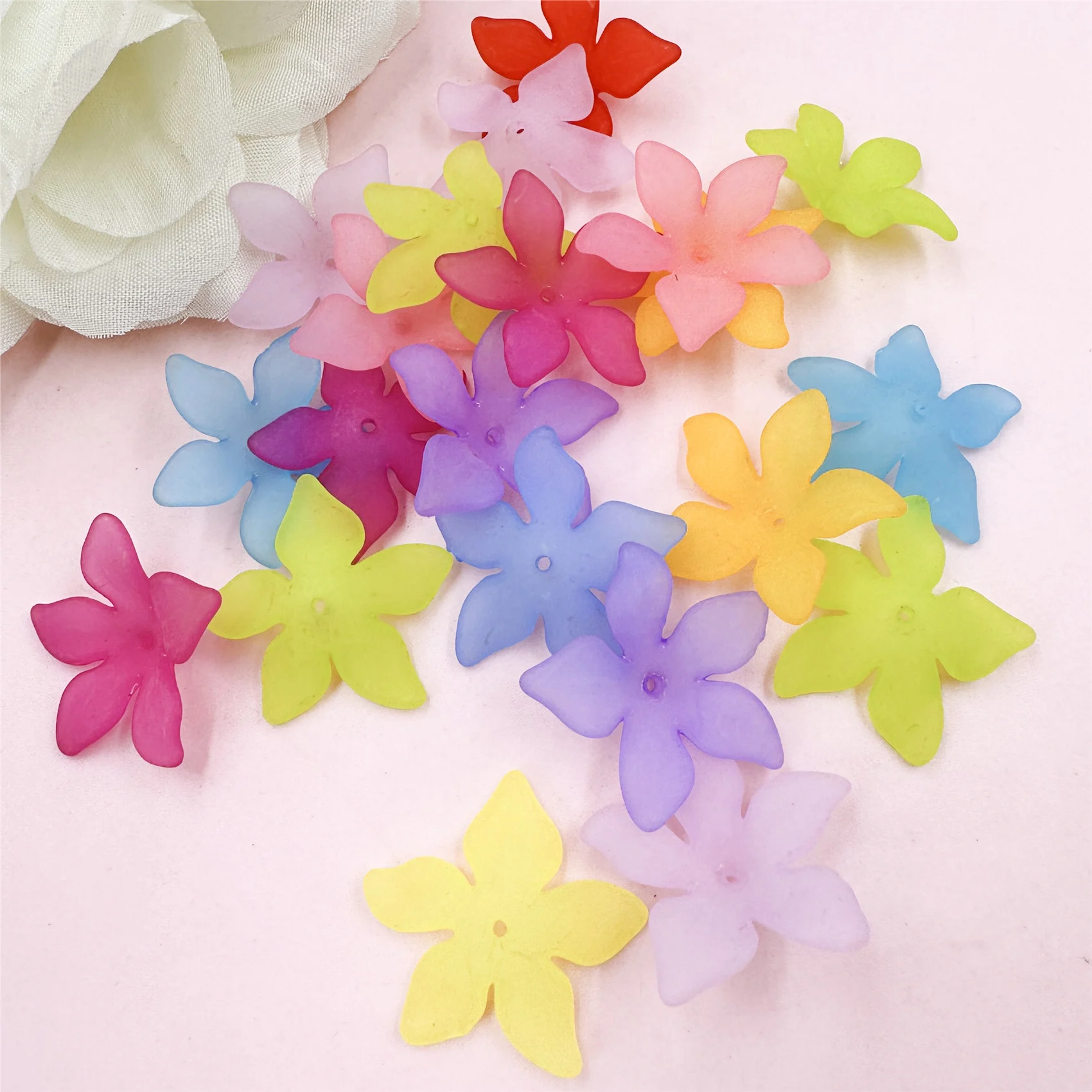 20pcs/bag 25mm*5mm Matte Bauhinia Flower Acrylic Beads Caps Jewelry Making DIY For Earrings Hair Accessories Necklaces