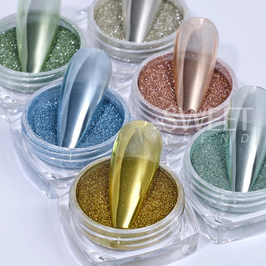 6pcs Nail Mirror Glitter Powder Colorful Dust Metal Effect Nail Glitter UV Gel Polish Chrome Flakes Dust DIY Manicure Decoration