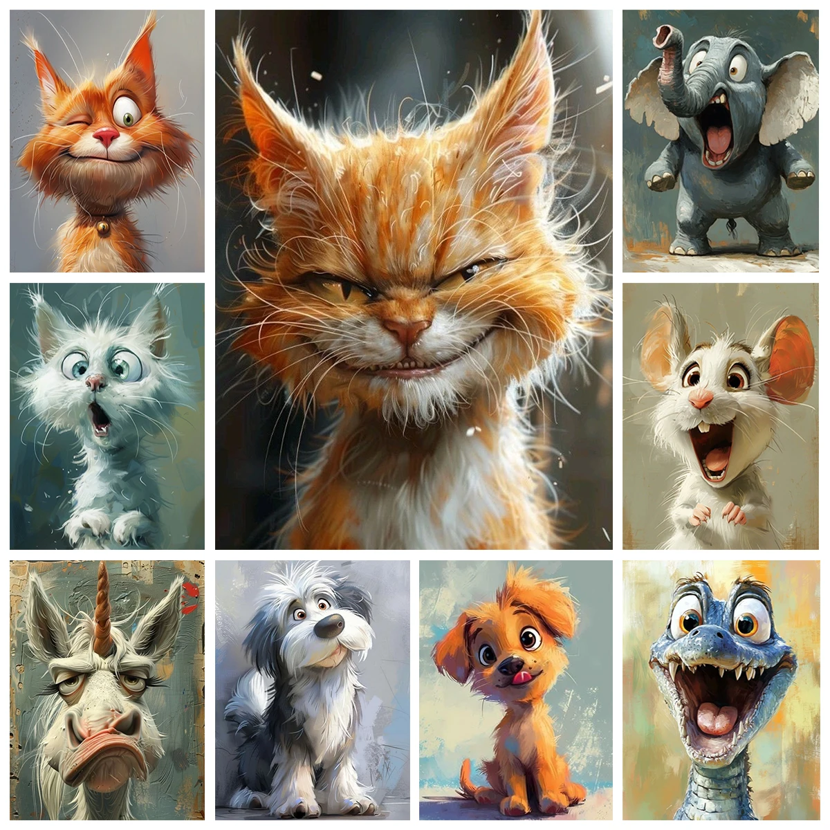 

Cat Funny Animal DIY Digital Oil Painting Cute Pet Portrait Colorful Hand Painted Animal Art Home Wall Decoration Gift