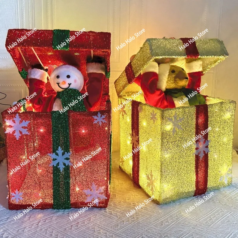 Christmas decoration open box snowman elk gift box with lights music window scene arrangement Christmas tree heap ornament