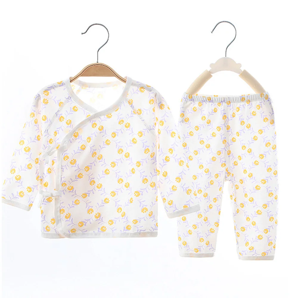 Baby's Sets Cotton Summer Thin Long Sleeve Tops Pants 2Pcs Air Conditioning Newborn Clothes 0-3M Unisex Baby Boy Girl Outfits