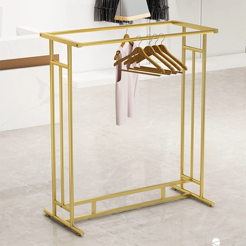 Fashion Retail Clothes Rack Gold Heavy Duty Clothing Store Display Stand