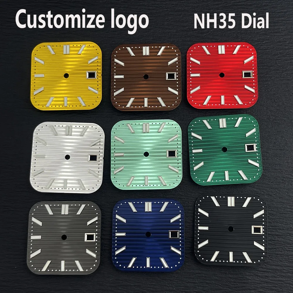 NH35 dial Man's watch dial Square Dial Custom Logo green luminous suitable for NH35/NH36 movement watch accessories repair tool