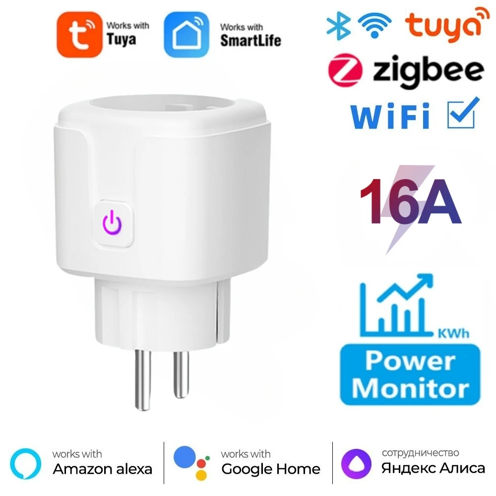 

Smart WiFi Zigbee Socket EU 16A Plug With Power Monitor Timing Function Tuya Smart Life App Control Work With Alexa Google Home