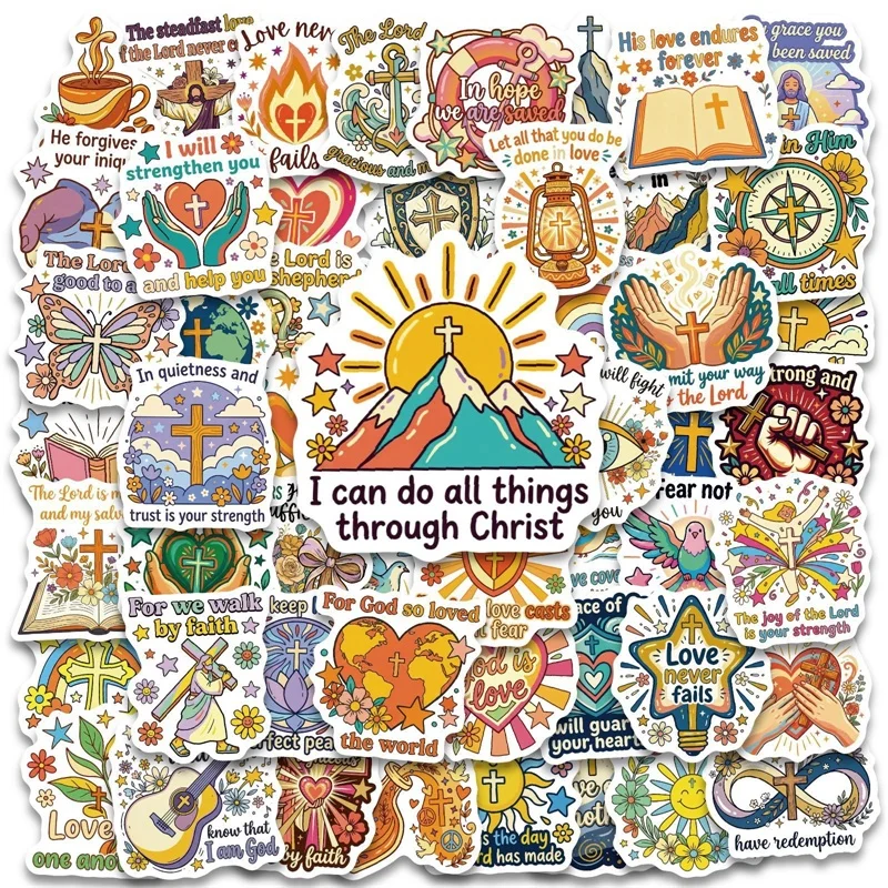 

56PCS Rainbow Religion PVC Sticky Sticker Aesthetic Children's DIY Decoration Scrapbooking Hand Accounting Supplies for Kids