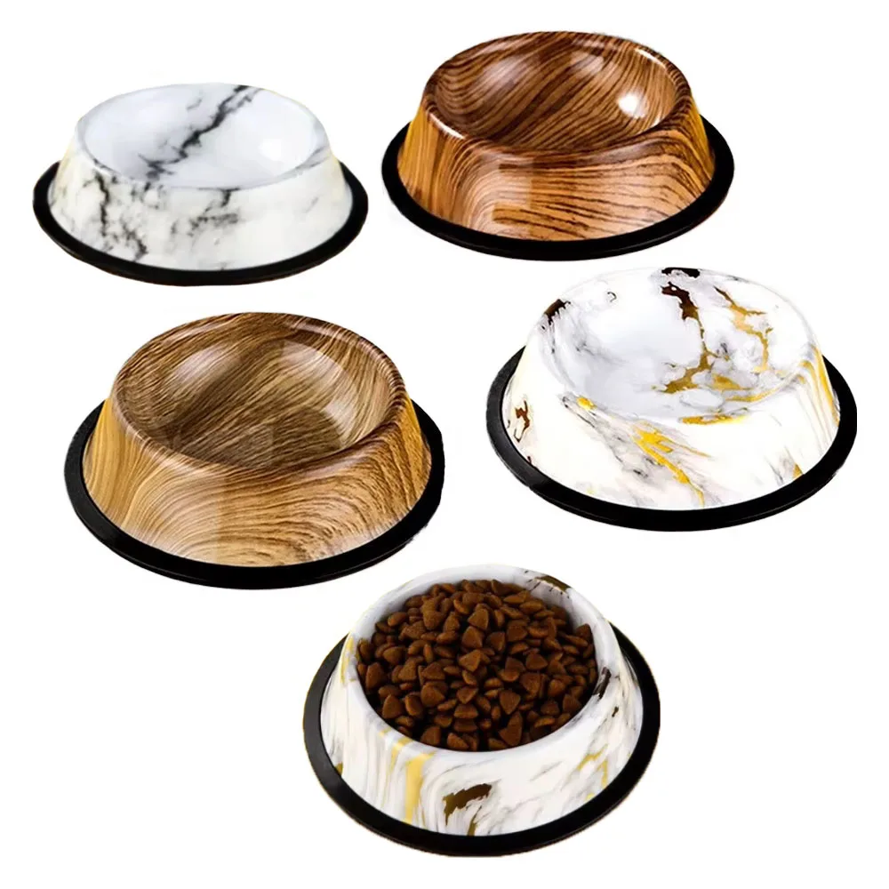 

Durable stainless steel round IPX5 waterproof gold industrial grade XL medium dog bowl environmentally friendly wood grain water