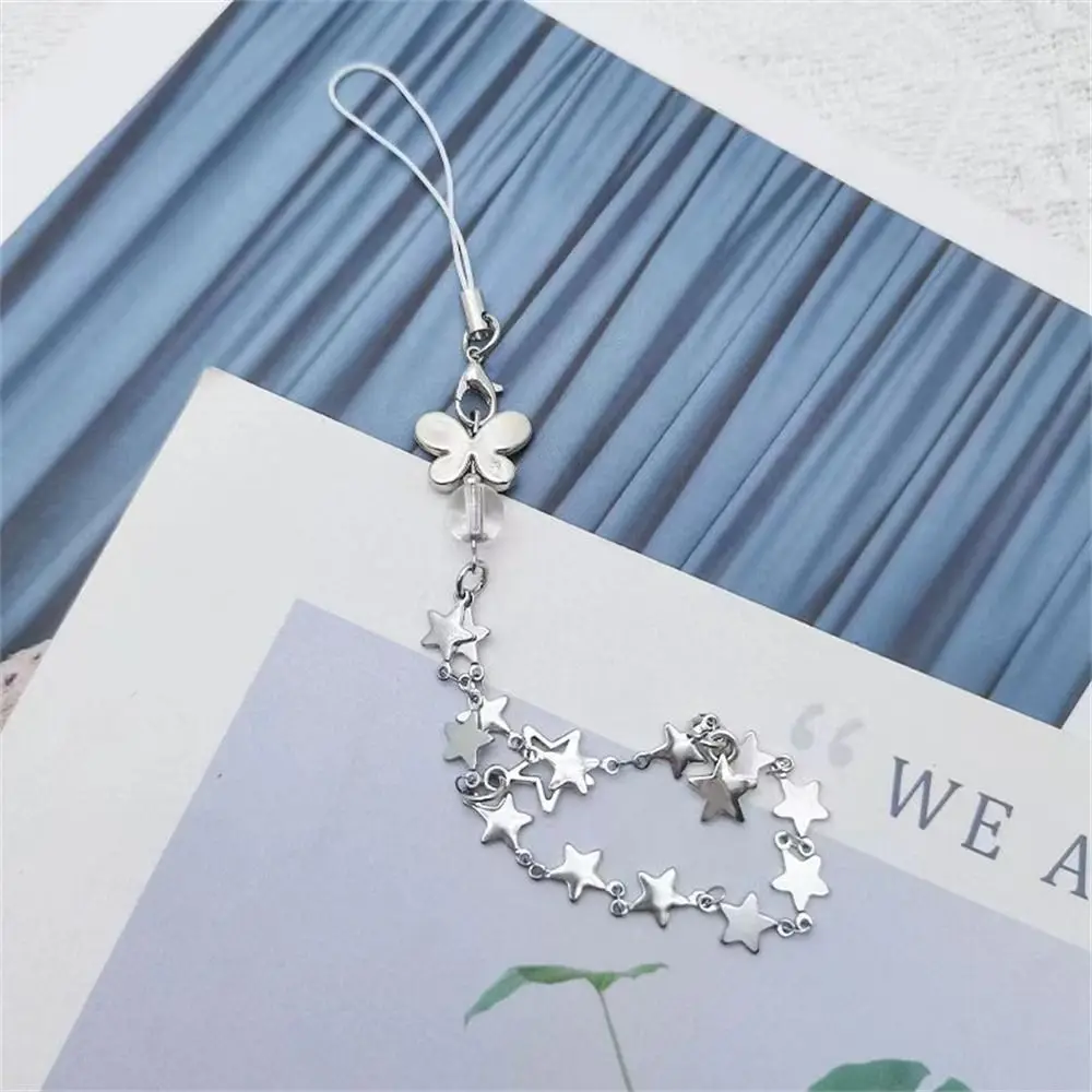 Handmade Bag Charms Y2k Phone Lanyard Beaded Chain Phone Pendant Star Phone Charms Cellphone Strap Cool Girl Pink Chain