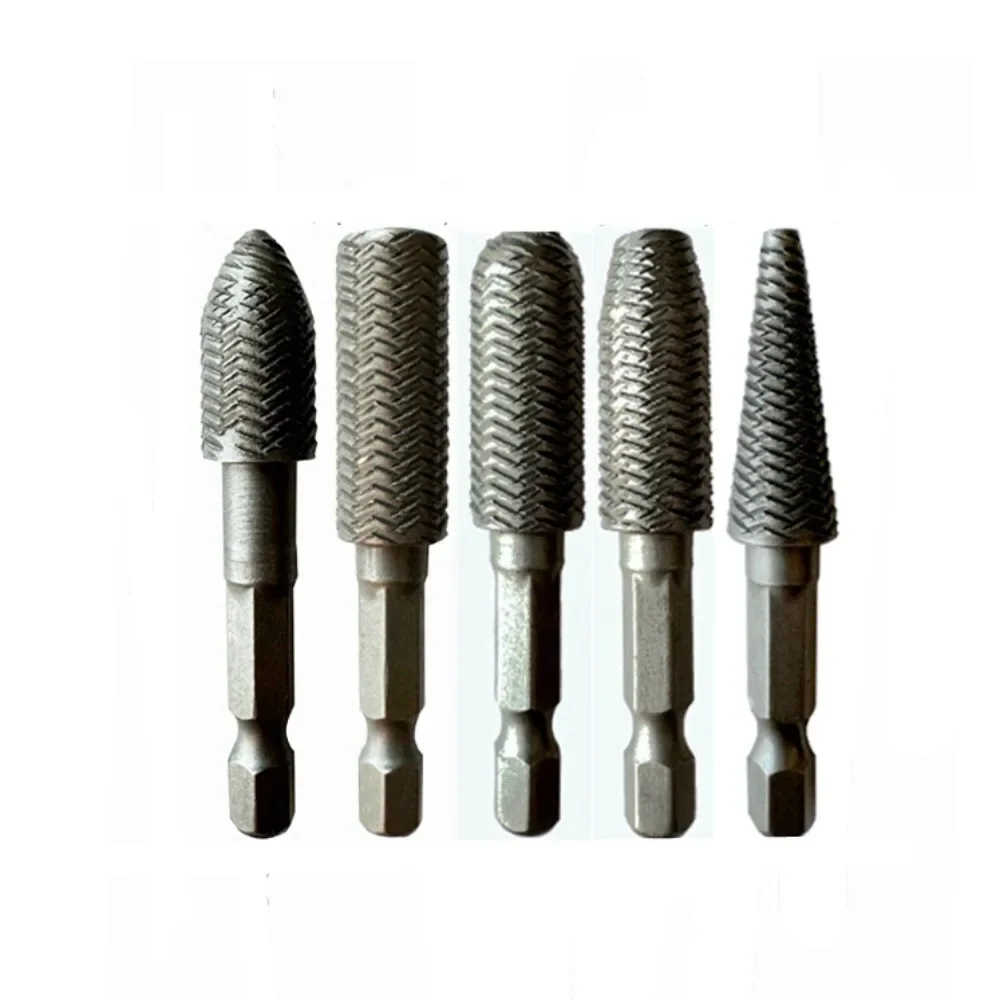 5Pcs Embossed Steel File Special-shaped File Electric Grinding Head Soft Metal Grinding Burr Reaming Rotary File Hex/Round Shank