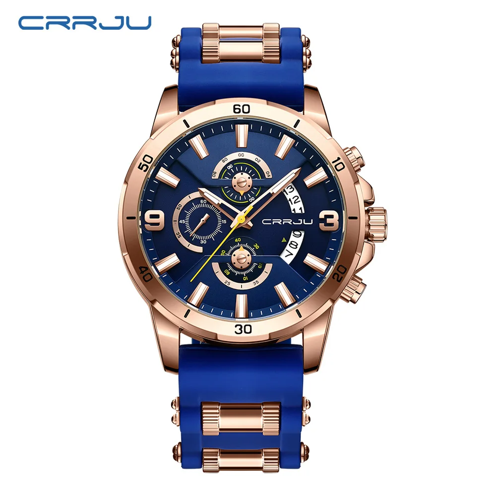CRRJU Luxury Creative Men Wristwatch Luminous Waterproof Chronograph Date Men's Watches Silicone Quartz Sports Watches For Man M