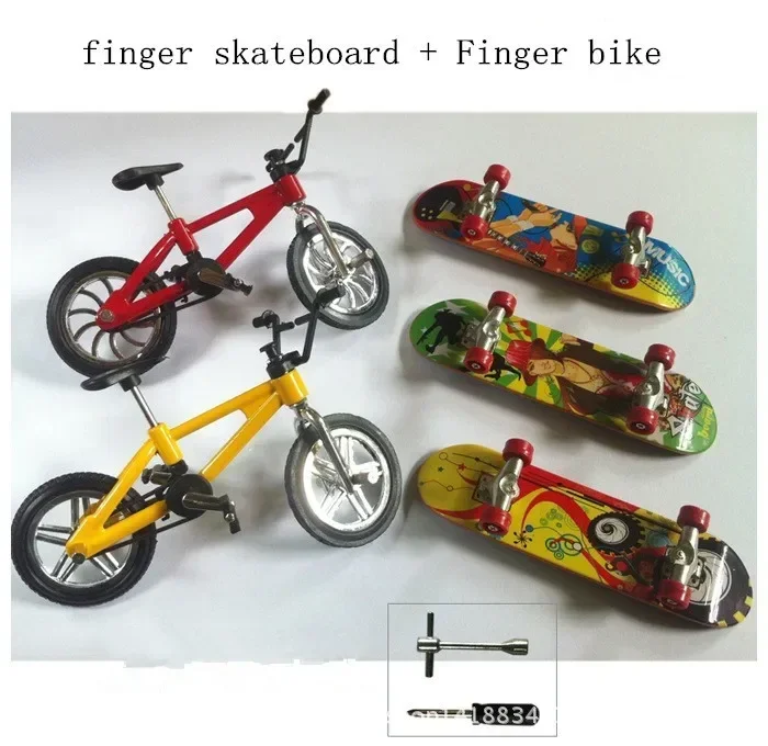 [Funny] 7pcs/set Alloy Tech Skateboard Stunt Ramp Deck toy professional tools graffiti fashion mini finger skateboard + bike toy