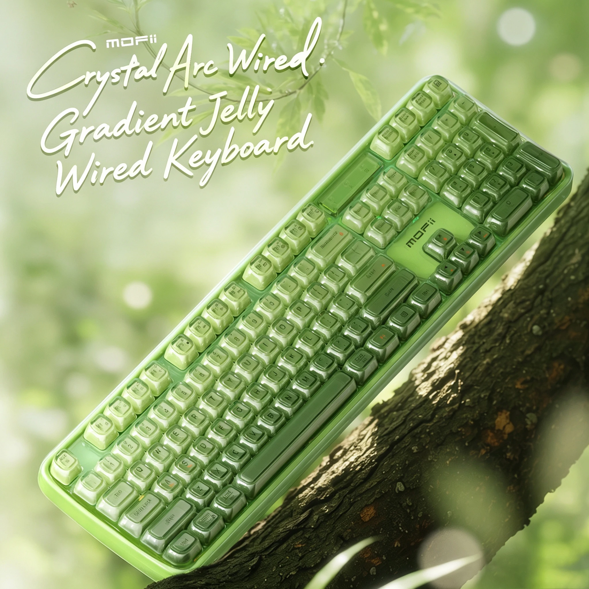 MOFii CrystalArc Wired Keyboard, 105 Keys Full Size Semi-transparent Gradient Jelly Keycaps RGB Backlit Office Computer Keyboard