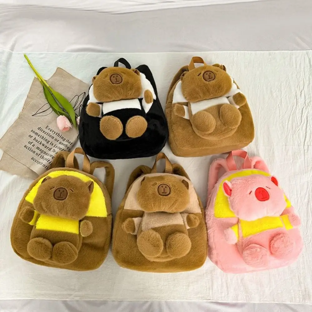 Grande capacidade capivara mochila de pelúcia grande capacidade animal dos desenhos animados capivara crossbody saco algodão moda capivara saco de pelúcia