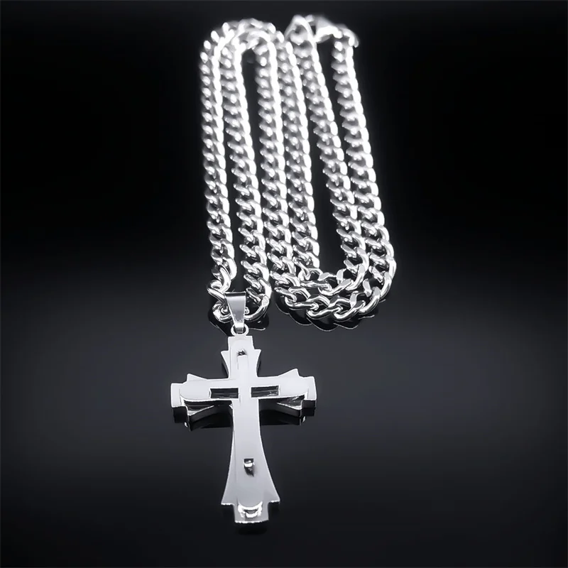 Hip Hop Multilayer Fashion Personality Cross Necklace for Men Stainless Steel Crucifix Christian Pendant Male Necklaces Jewelry