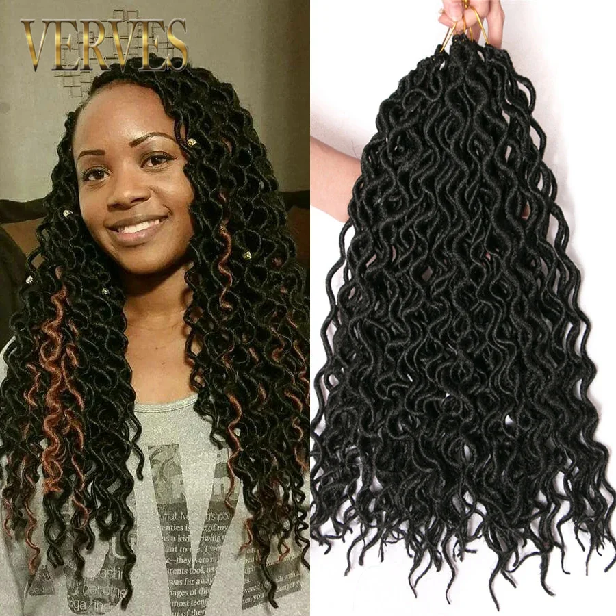 VERVES Dread Faux Locs Synthetic Water Wave 18 Inch Crochet Braids Hair for Women Twist River Goddess Extensions Ombre Brown