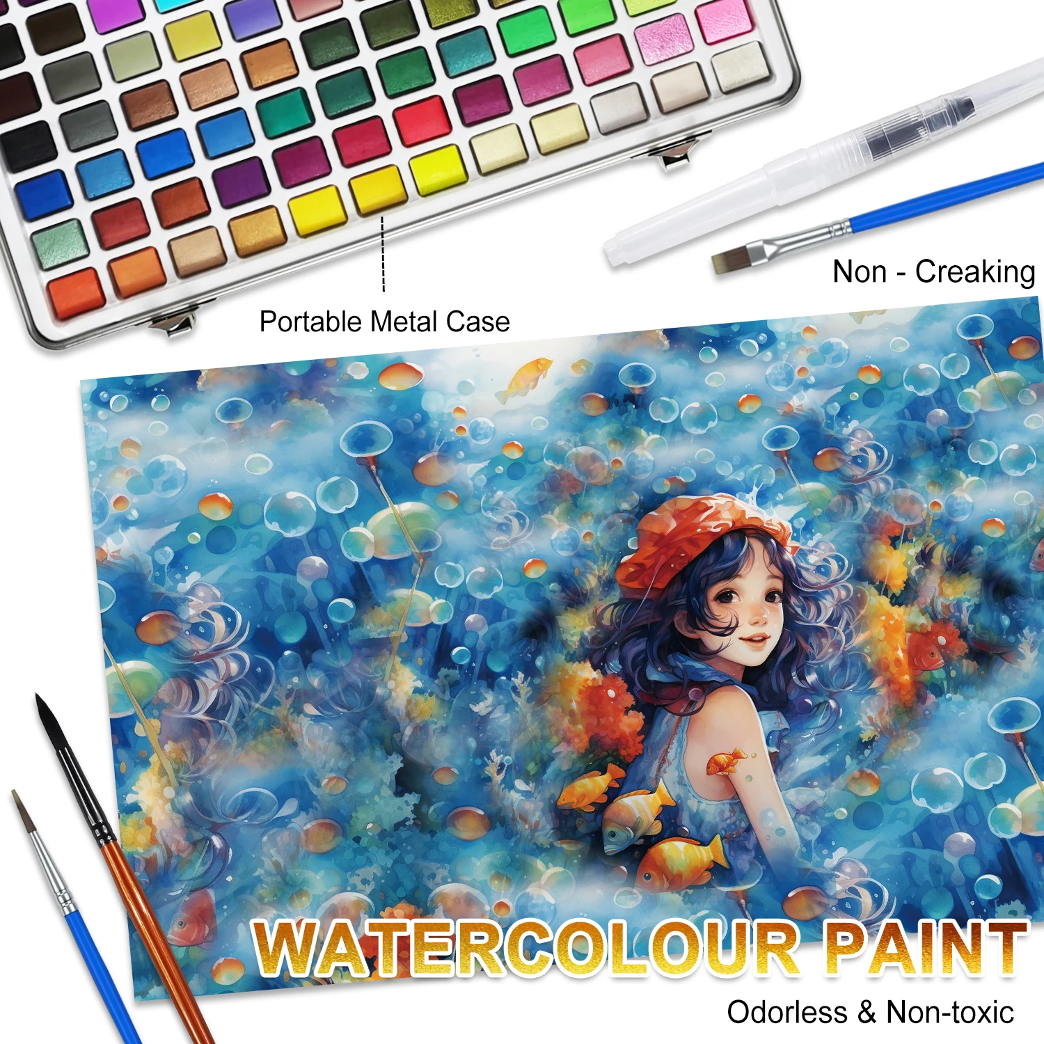 50/100/168 Color Solid Watercolor Paint Set Basic Neone Glitter Watercolor Pigments for Drawing Art Paint Supplies