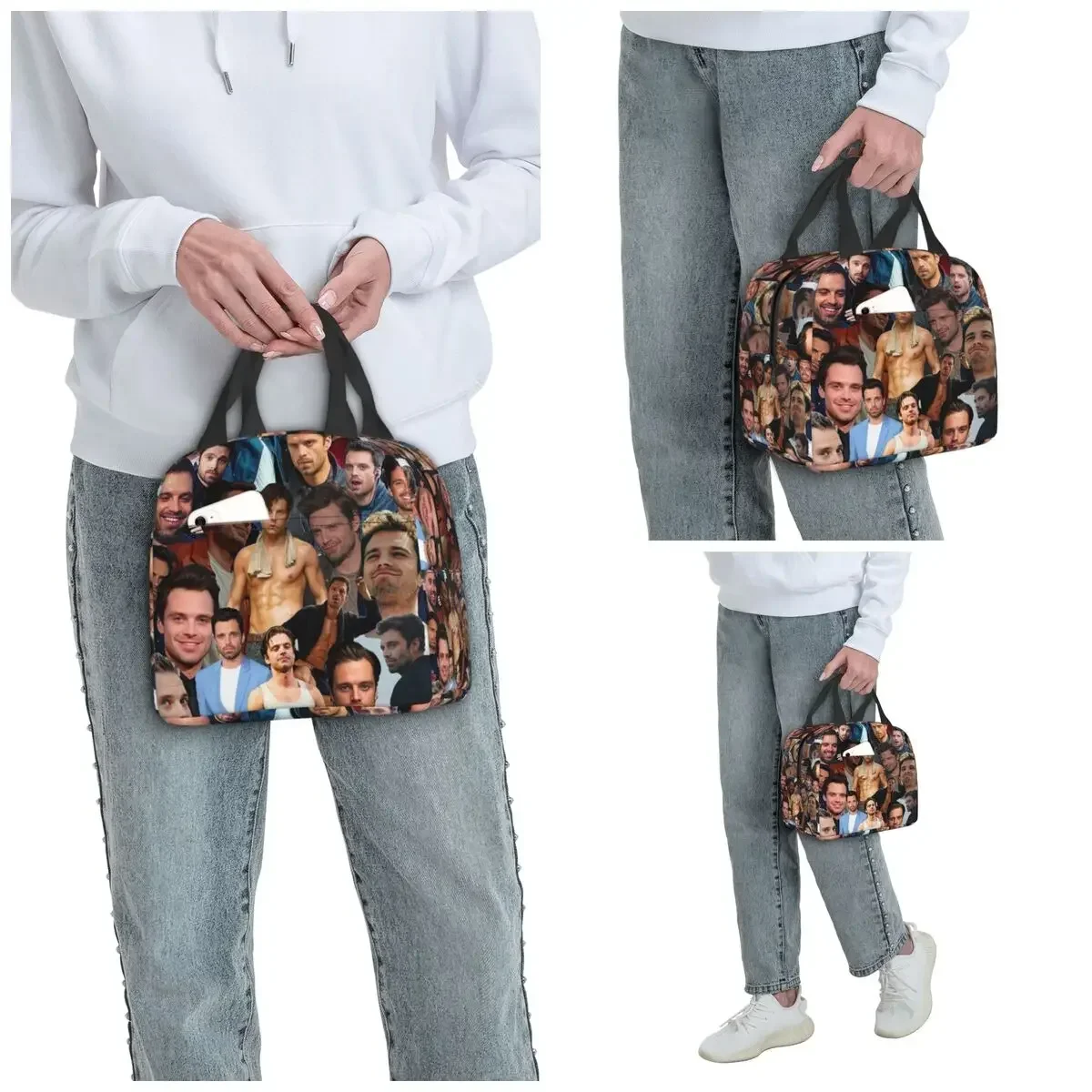 Sebastian Stan Photo Collage Insulated Lunch Bag for Kids School Cooler Thermal Food Box Tote Portable Lunch Boxes Container