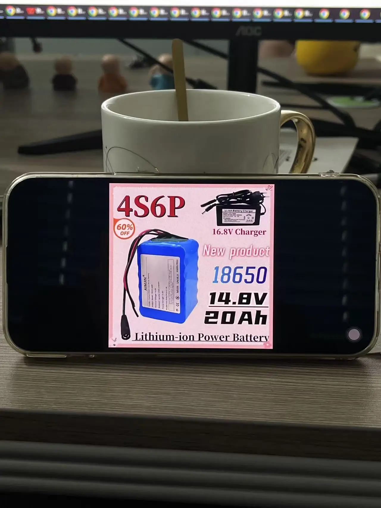 

4S6P 14.8V 20Ah 18650 lithium battery pack LED night fishing light heater miner's light amplifier battery