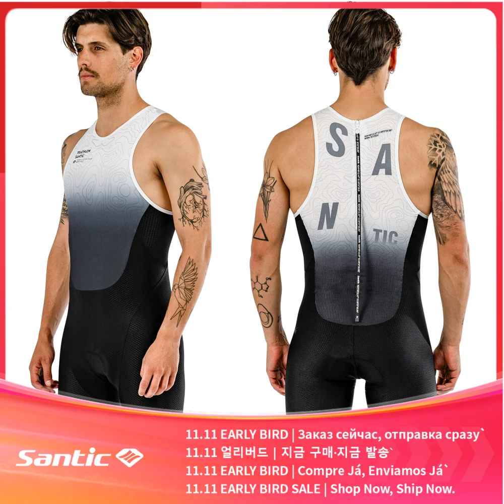 Santic Men's Triathlon Cycling Suits Sleeveless Sponge Padded Quick-Drying for Running Swimming TriathlonTM24C03026H