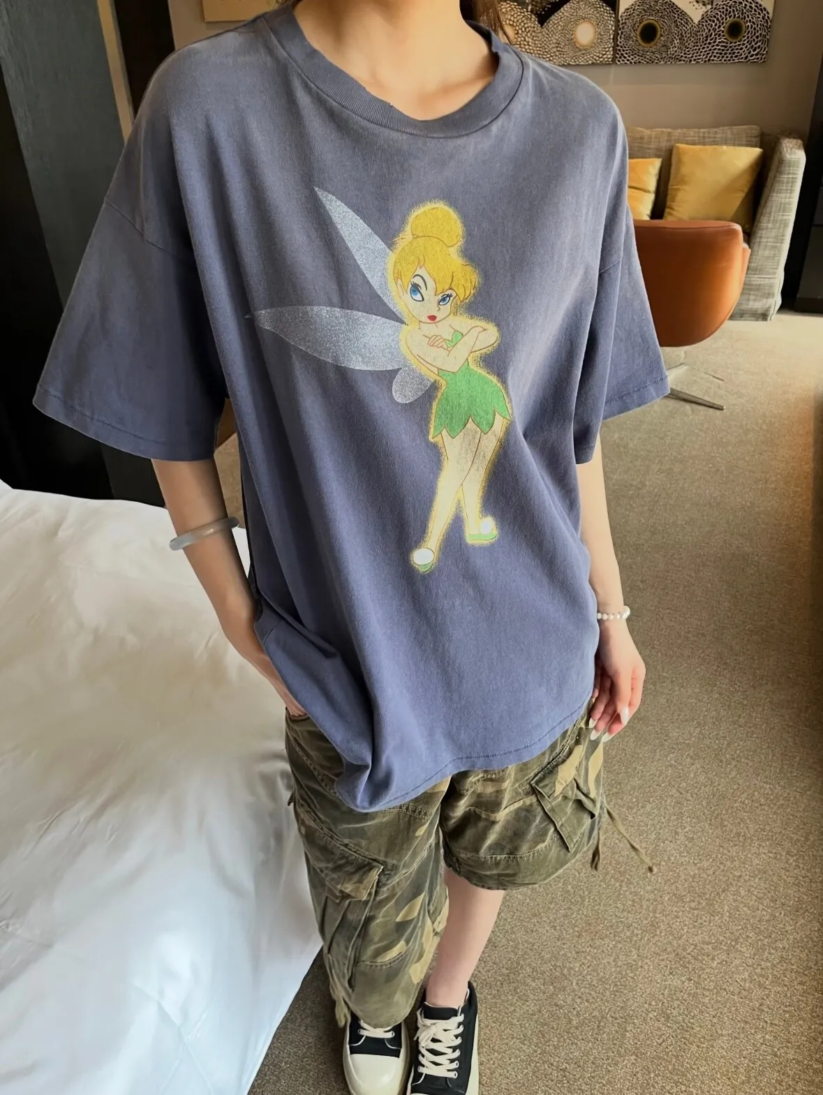 New SAINT Mxxxxxx Cartoon Print Short-sleeved Shirt Men Women Best Quality Pure Cotton Blue Washed Retro Oversized T Shirt