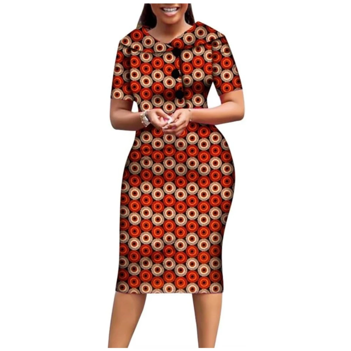 

African Print Dresses For Women Short Sleeve Mid-dress Dashiki Traditional Clothing Knee-length African Wear For Ladies WY6482