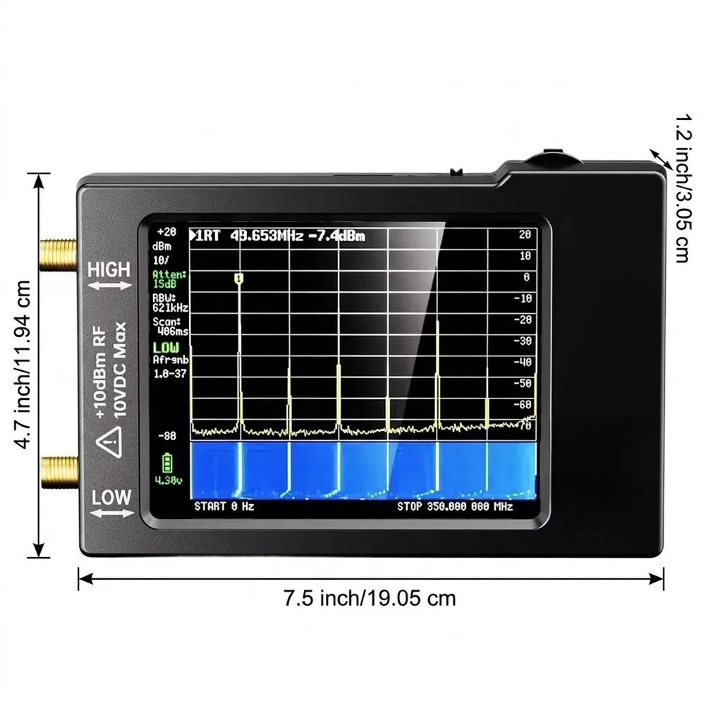Touchscreen Analyzer Portable RF Tool 2.8 Inch Resistive Screen Dual RF Input Ports Switchable Resolution Bandwidth