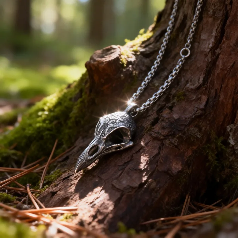Retro Necklace for Men Nordic Style Crow Skull Pendant Animal Bird Necklace for Men Personalized Jewelry Lucky Amulet Gift