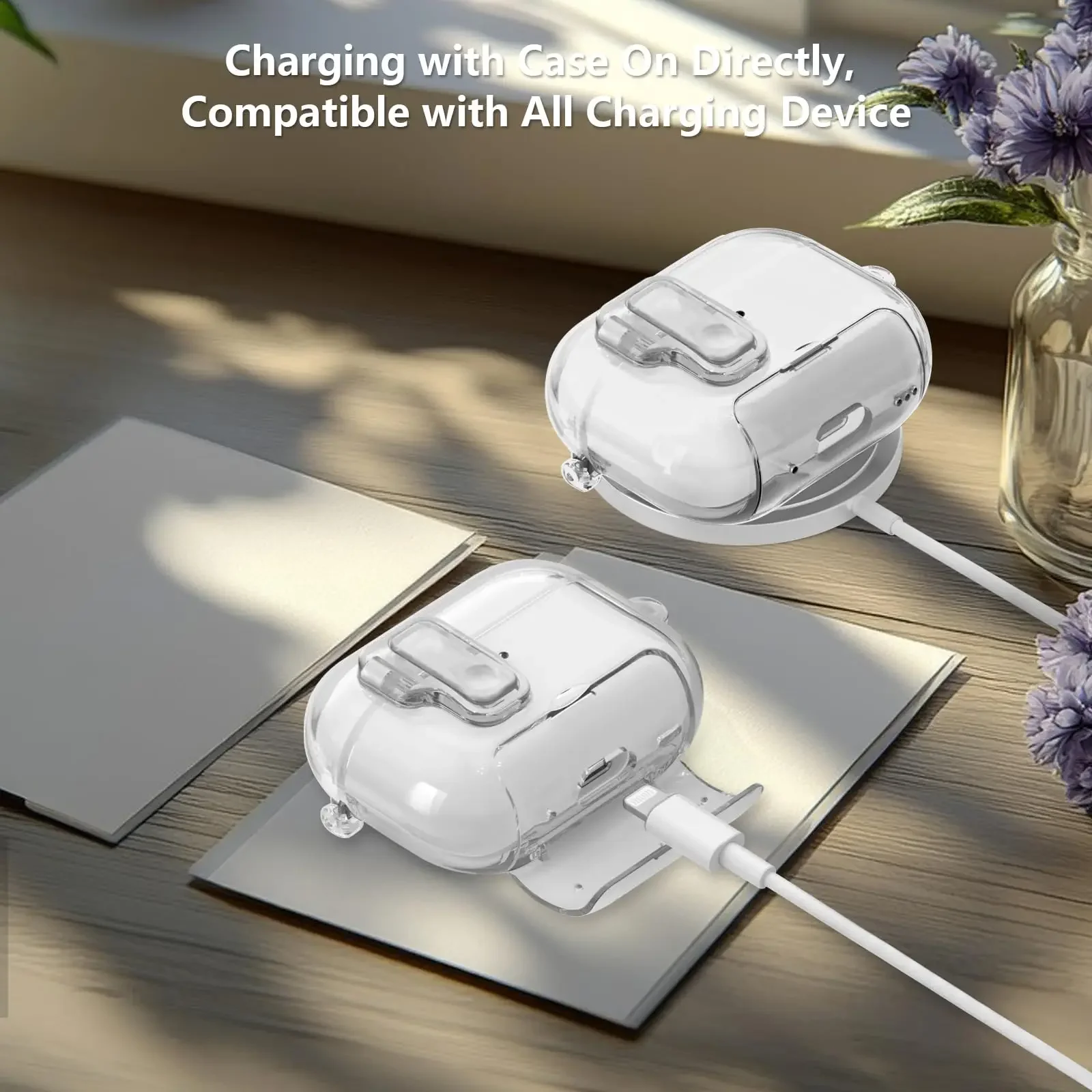 حافظة شفافة لطيفة لهاتف AirPods Pro 3 2025، غطاء TPU مع حامل هاتف ونمط ألياف الكربون، واقي