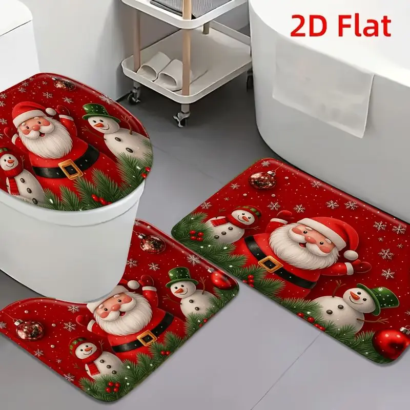 VIKAMA Christmas Bath Mat Santa Claus Snowman Snowflake Pattern Non Slip Absorbent Rug For Bathroom Shower Xmas Home Decoration