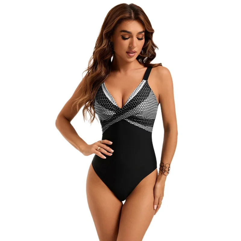 Strój kąpielowy jednoczęściowy damski, seksowny, z odkrytymi plecami, w stylu cross-style, łączony, obcisły, idealny na rok 2025.