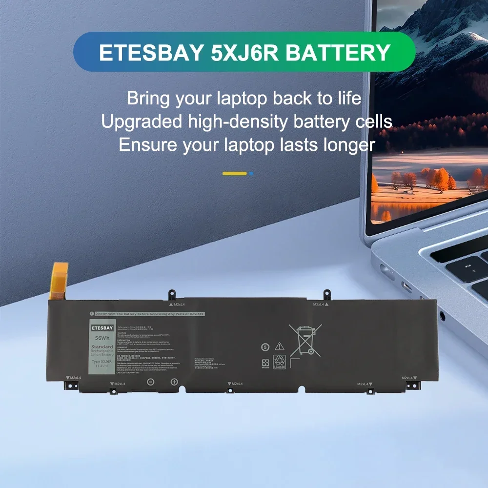 ETESBAY 5XJ6R Replacement Battery For Dell XPS 17 9700 9710 9720 9730 11.4V 56Wh