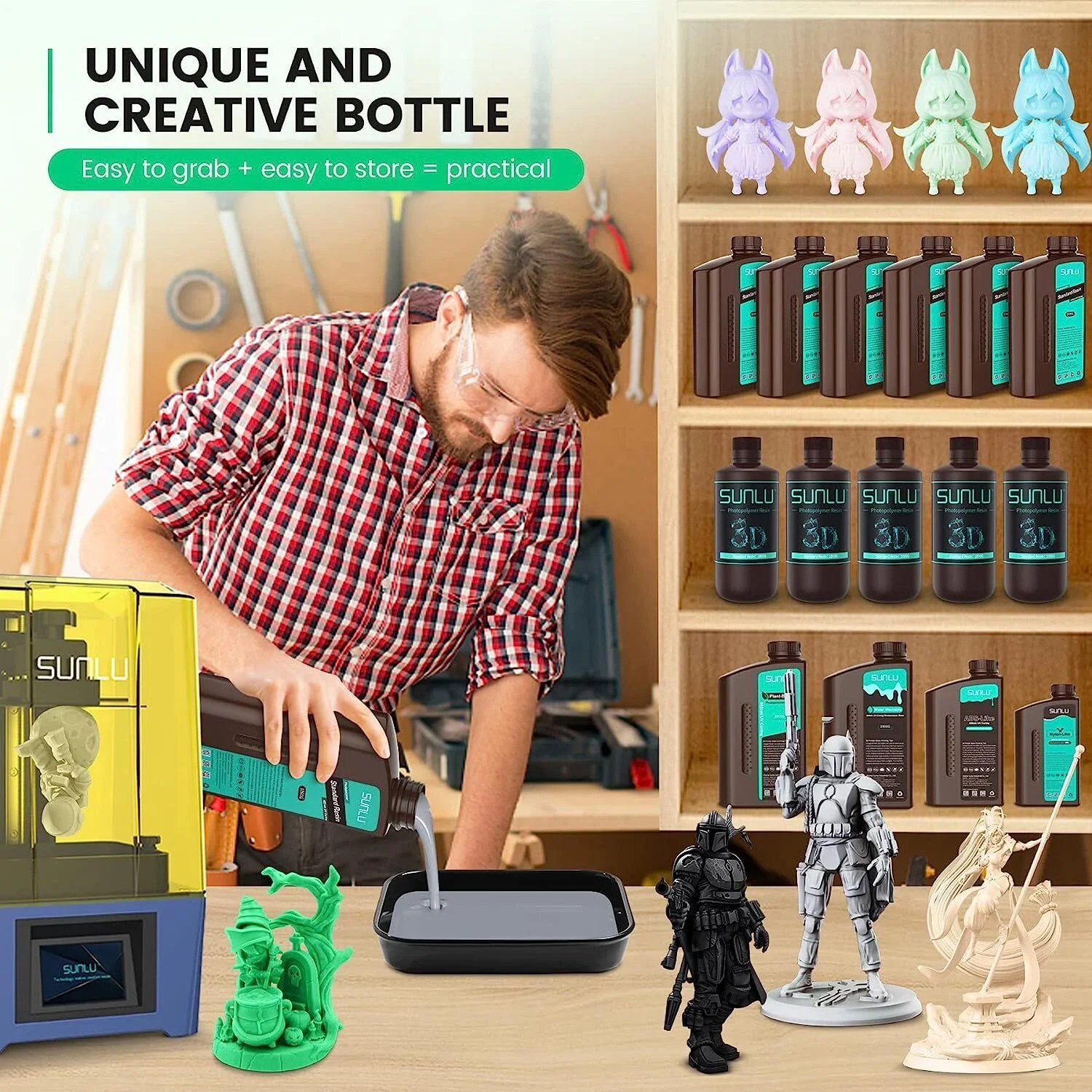 SUNLU Standard Photosensitive Resin for 3D Printing - Low Odor,High Precision,Easy to Use,Great for Beginners,Cost-Effective