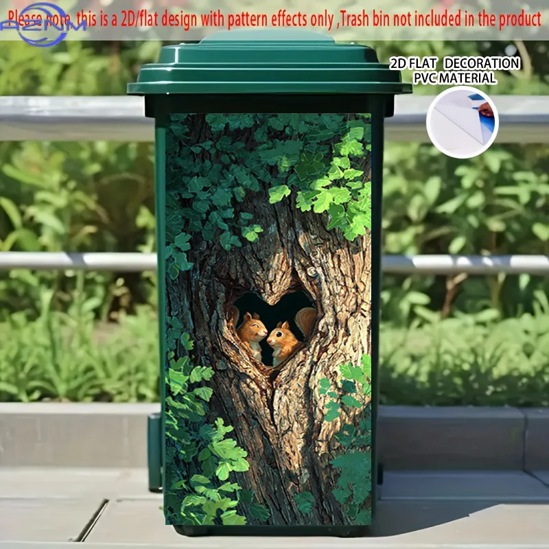 1pc of 2D Pattern Printed Sticker for Kitchen Trash Bins, Measuring , Featuring a Theme of Squirrels in a Tree Hole. This Self