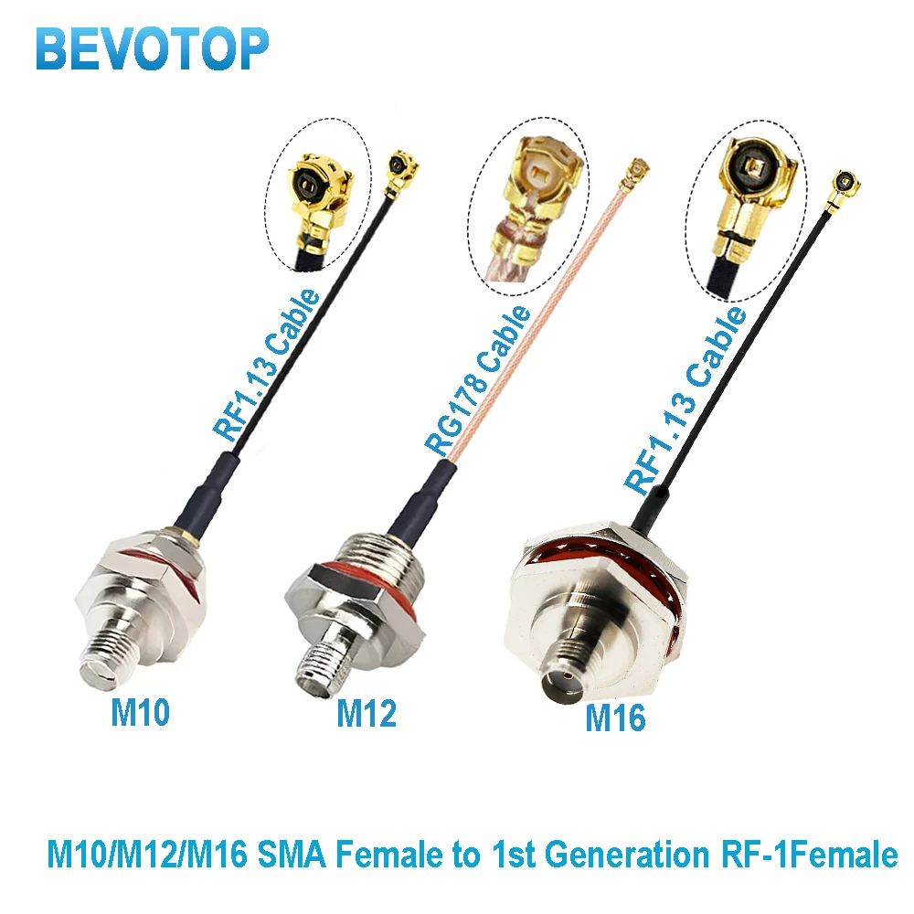 1PCS RF Cable to Waterproof M10 / M12 /M16 SMA/RP-SMA Female to u.FL-1Female Jack RF1.13/RG178 Pigtail Antenna Extension Jumper