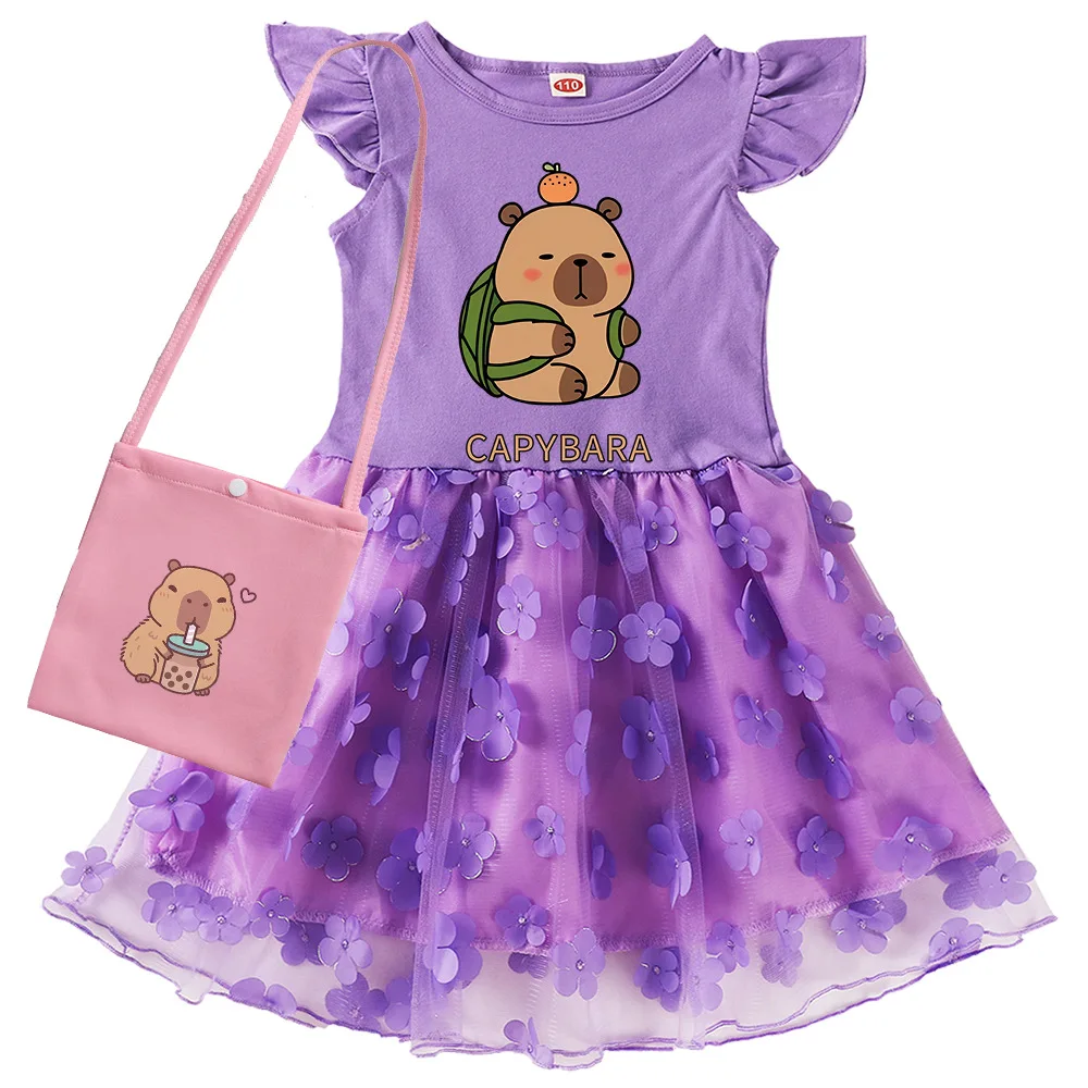 

Lovely Copybara Clothes Kids Summer Short Sleeves Casual Dresses Baby Girls Cotton Rainbow Lace Dress Children Wedding Vestidos