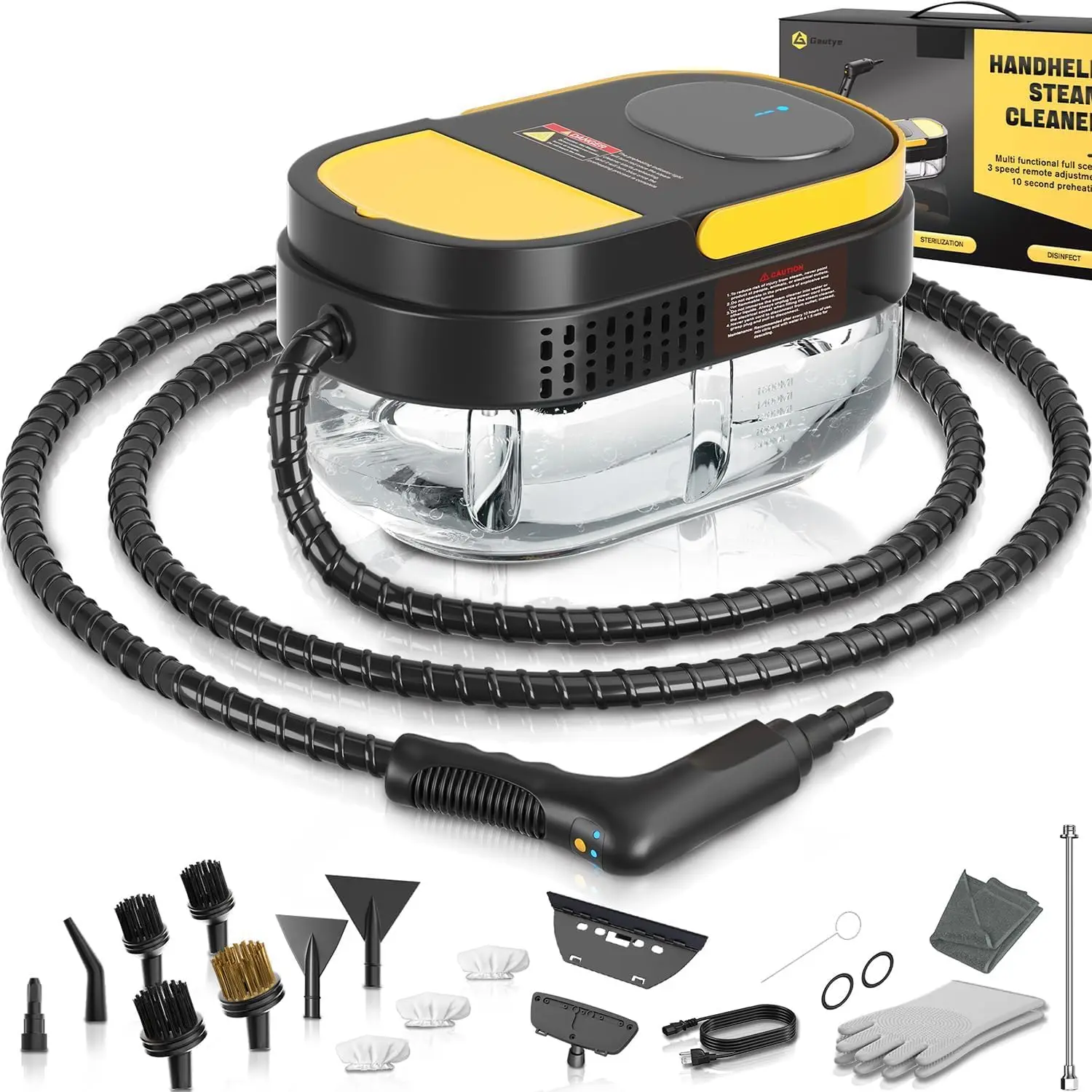 1.6L Steam Cleaner, 15s Heat-Up, 3-Level Adjustable Handle, Portable Steam Cleaner Handheld with 16 pcs Accessories, for Floor