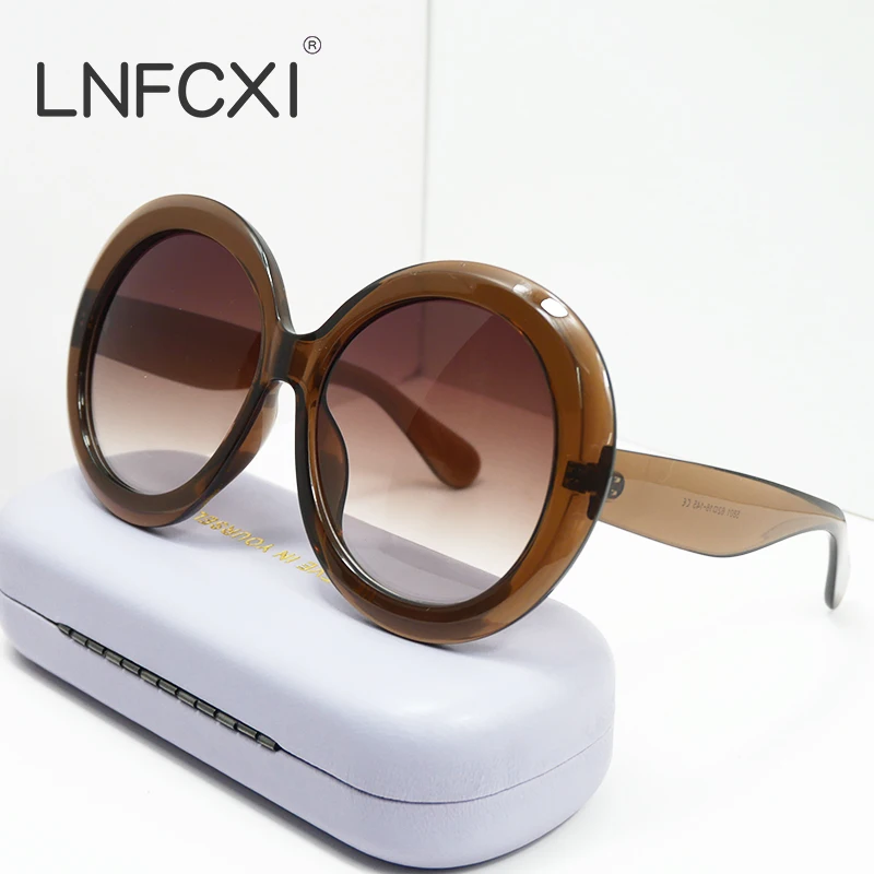 LNFCXI Fashion Round Oversized Oval Sunglasses Women/Men Vintage Glasses for Women Luxury Black Green Oculos De Sol Gafas