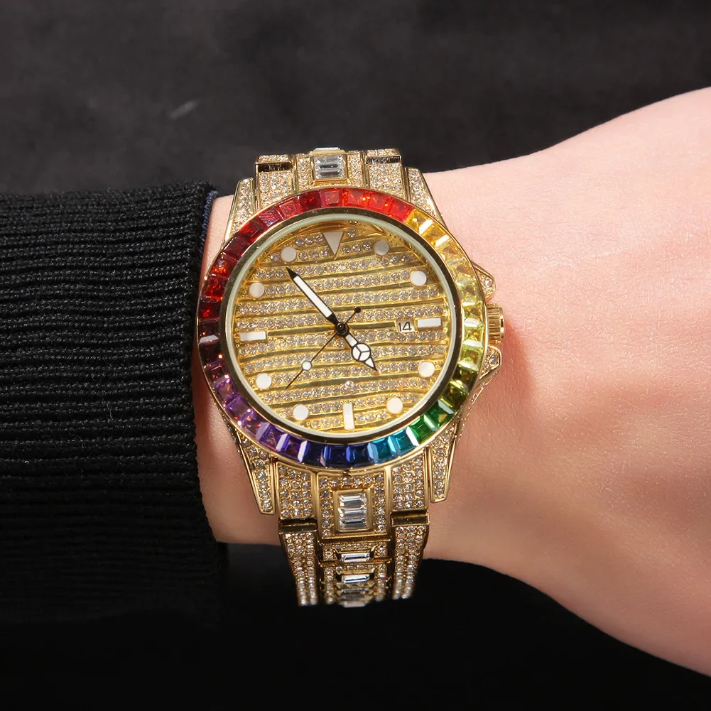 Luxury Hip Hop Watch Large Dial Unique Design New Diamond Accent High Quality Designer Wristwatch Quartz Movement Timepiece