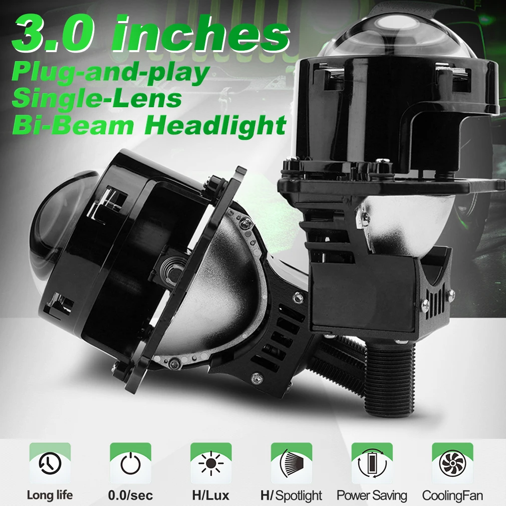 3.0 Inch 55W Bi Led Headlights Two Reflector Lenses Car Headlight 60000LM 6500K Motorcycle Hi Lo Beam Lens Lights Bulbs ﻿ ﻿ ﻿