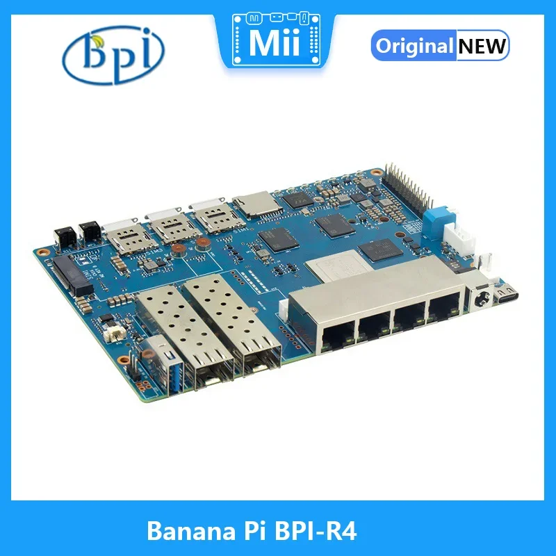 Banana Pi BPI-R4 Wifi 7 Router board with MTK MT7988A design,4G RAM and 8G eMMC onboard