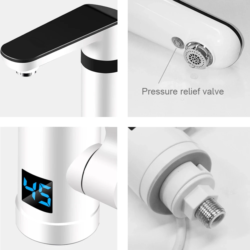 Keran Listrik Pemanas Air Instan 3000W Keran Dapur Tanpa Tangki Pemanas Cepat dengan Tampilan Suhu Panas Dingin Penggunaan Ganda