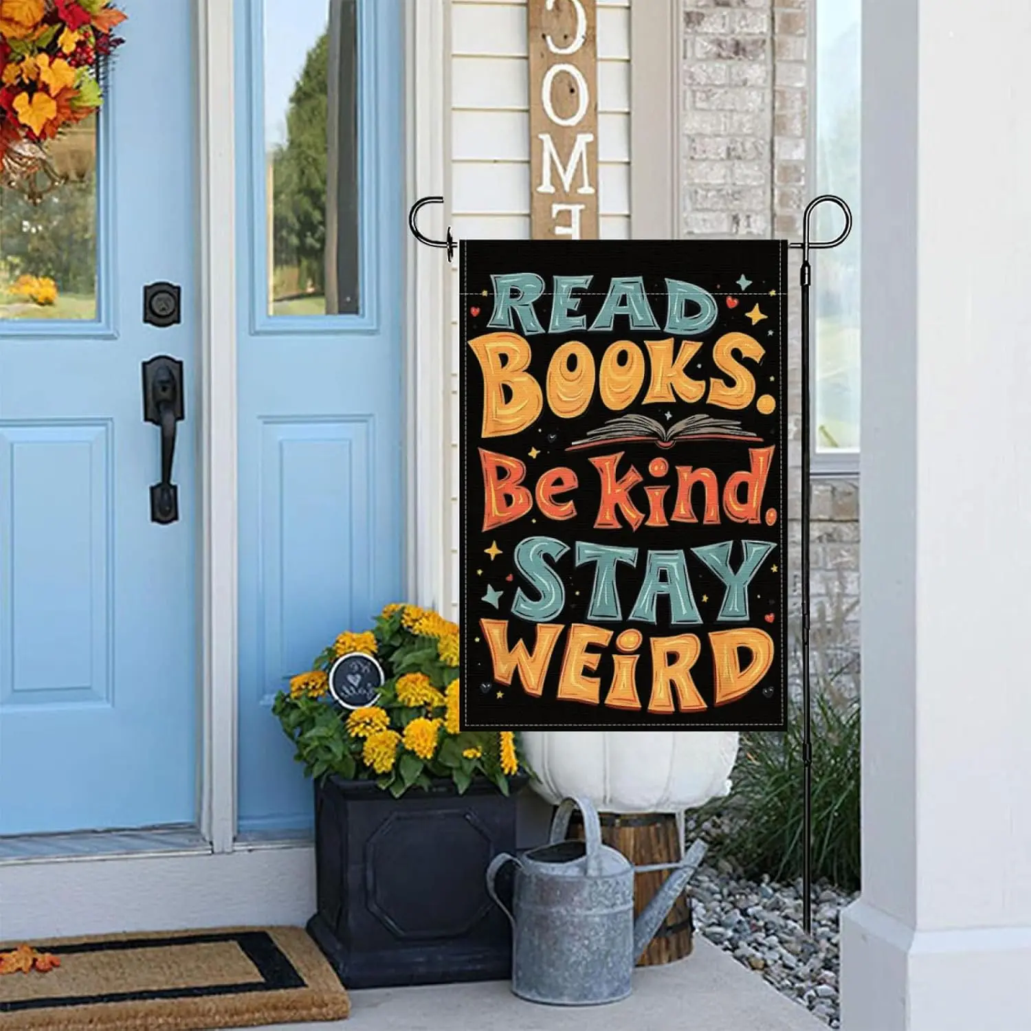 Fun Bookworm Quote Read Books Be Kind Stay Weird Garden Flags,Double Sided Yard Flag Banners Decorative Tapestry Holiday Off PPM