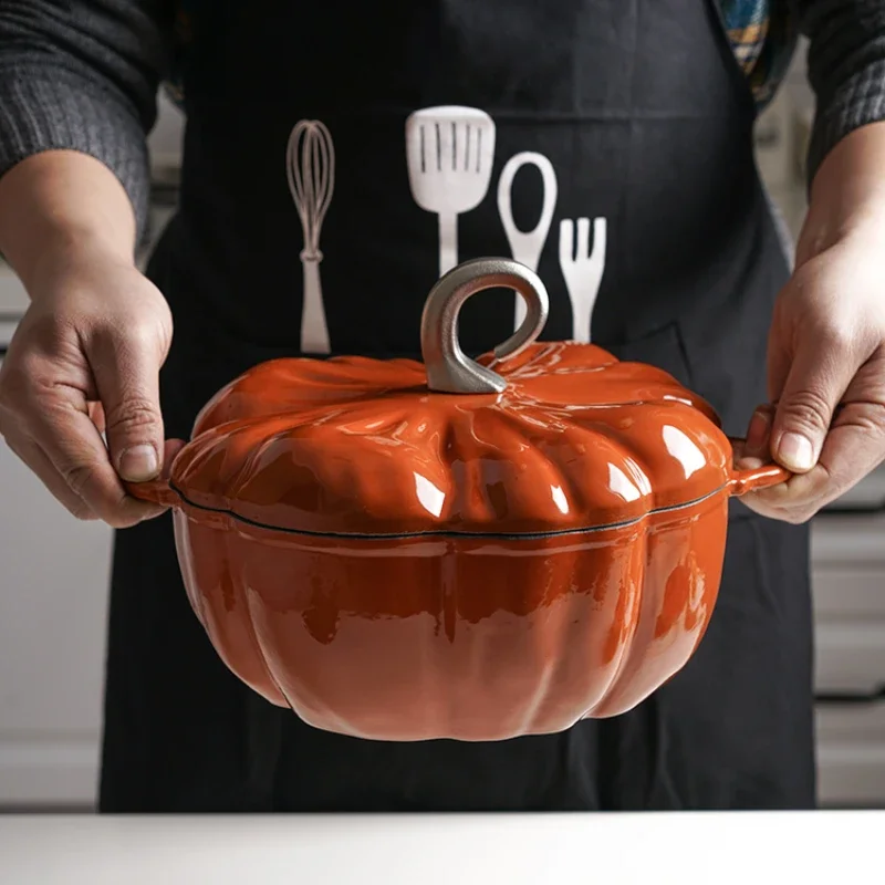 Precio sorpresa 3.76L creativo calabaza esmalte olla de hierro fundido exquisito naranja 24cm horno estufa Universal nórdico 2-6 personas estofado olla