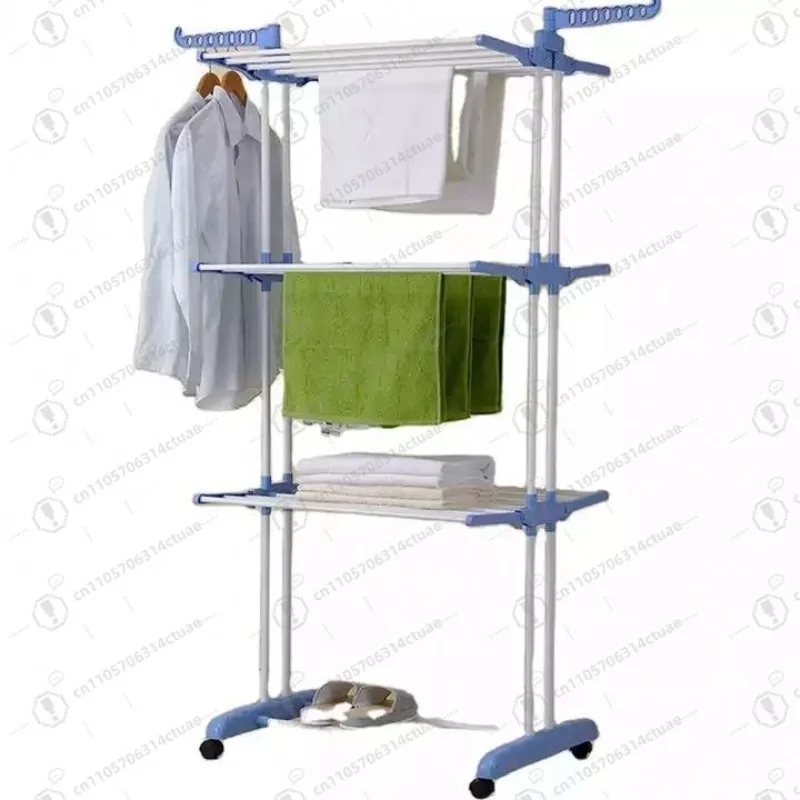 

3-Tier Floor Standing Clothes Drying Rack Multifunctional Indoor Foldable Movable Home Use Clothing Hanger