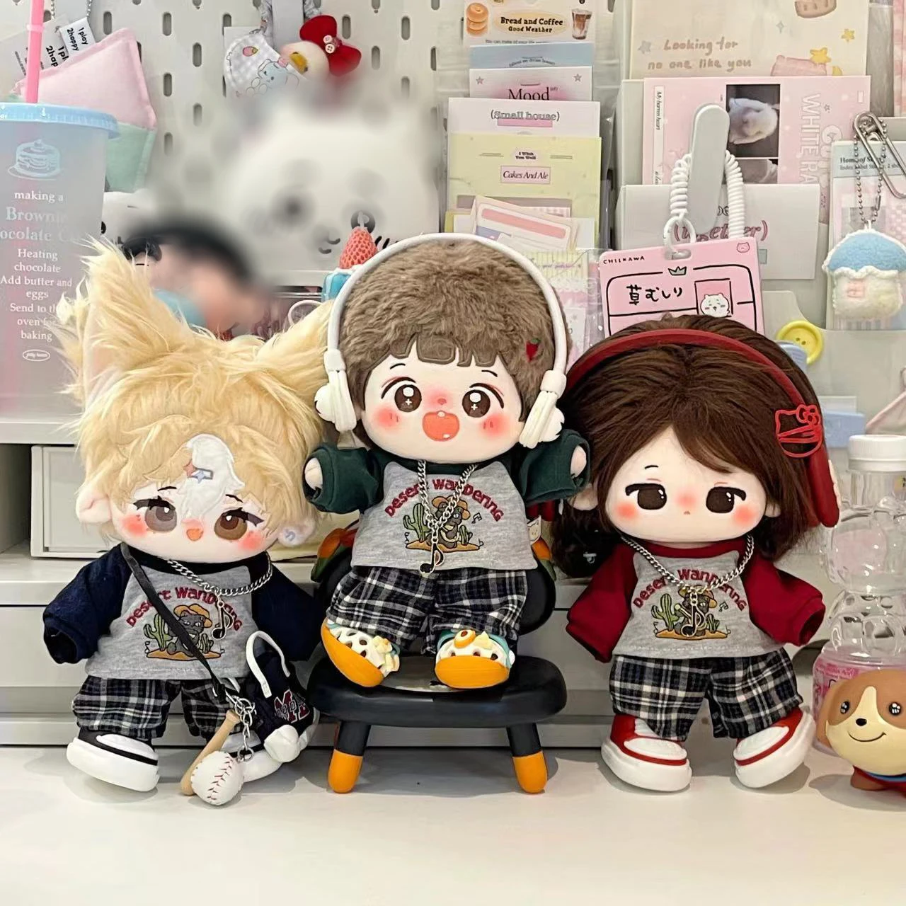 20cm Cotton Doll Clothes Retro Casual Outfit, Cute Spring Autumn Suit for Normal Body Plush Doll, Changeable Dress Up Clothing