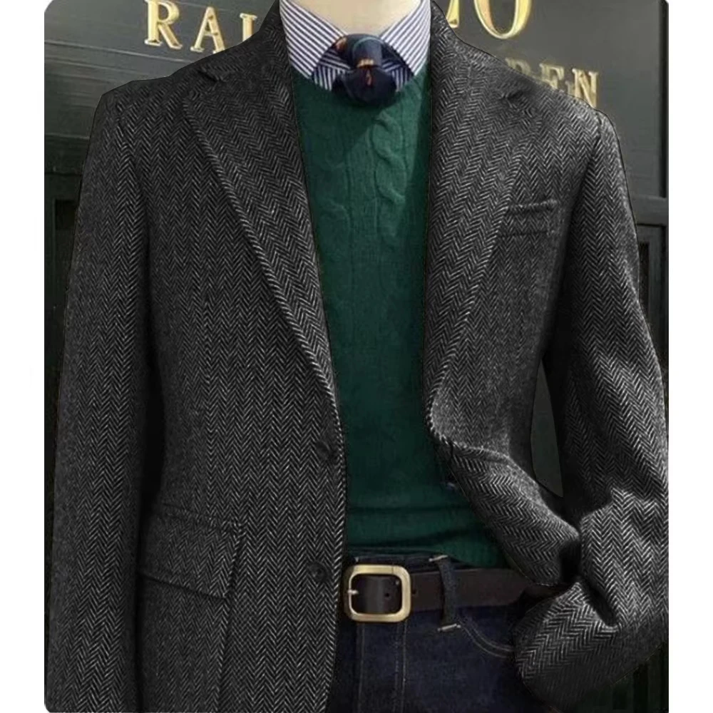 Veste de costume élégante pour hommes, à chevrons, simple boutonnage, costume d'affaires, Blazer déc